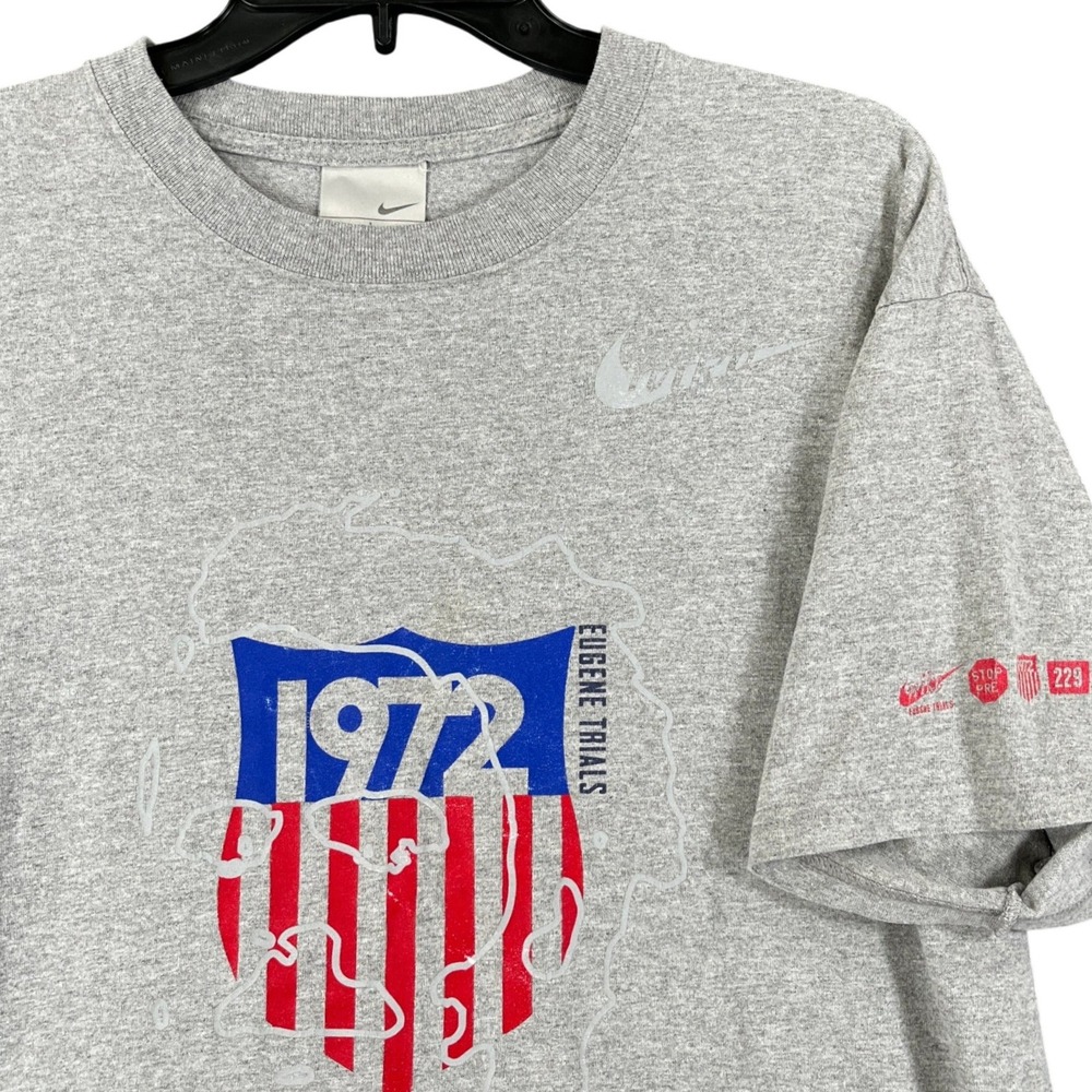 Vintage 90s Nike Eugene Trials T-Shirt Mens L 1972 Graphic Running Athletic Wear